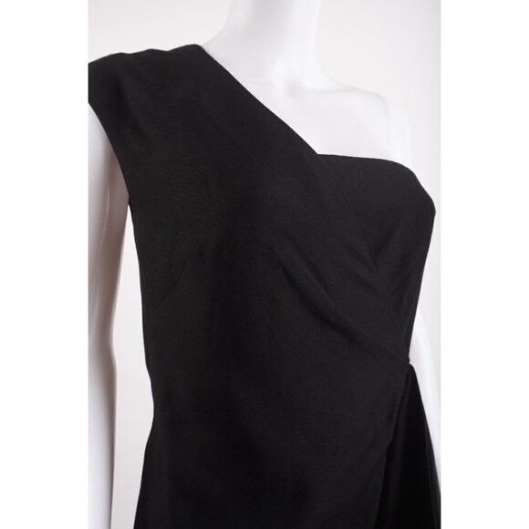 VICTORIA BECKHAM Womens One Shoulder Mini Dress Sheath Linen Black Sz 4 Cocktail - Picture 3 of 7